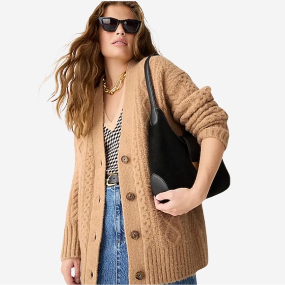 J Crew Cable knit stretch cardigan Color: Heather Light Stone - Picture 4 of 9